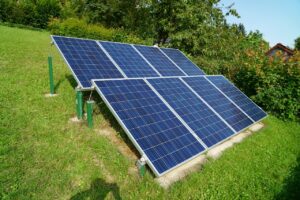 solar-power panels on garden lawn