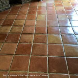 image of a terracotta floor sealed with a topical sealer to protect against spills and stains