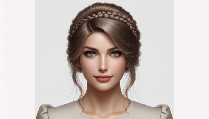 Woman with medium hair styled in an elegant half-updo featuring a fishtail braid, versatile for both casual and formal events.