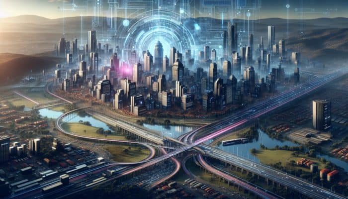 Futuristic Pietermaritzburg skyline showcasing new transport routes and modern commercial developments driving urban renewal.