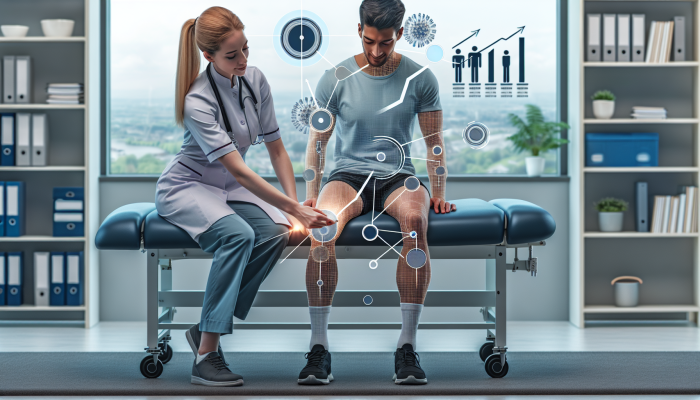 A physiotherapist in a London clinic uses precision needling on a knee, showing improved mobility and reduced pain.