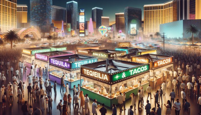 Vibrant Tequila & Taco Fest in Las Vegas showcasing booths, tequila tastings, and delicious tacos amidst a lively atmosphere.