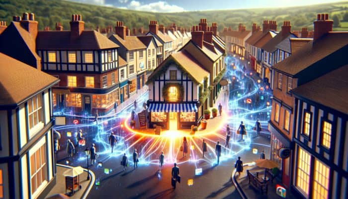 Web Development in Barnstaple for Small Business: A vibrant digital landscape showcasing a small business in Barnstaple thriving online and attracting local customers.