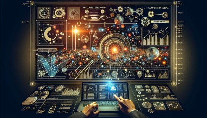 A digital dashboard showcasing social media analytics comparisons between a company and its competitors.