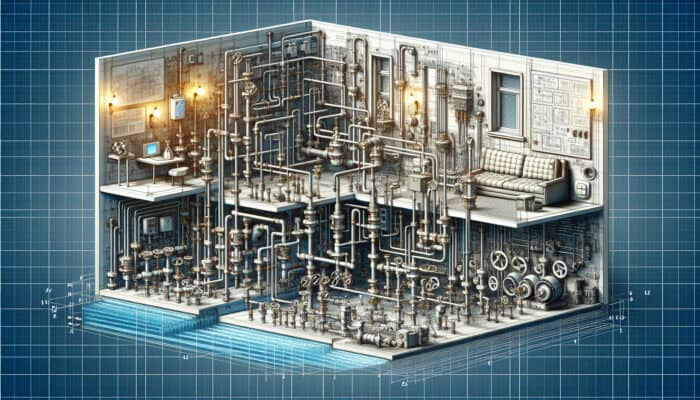 A comprehensive view of a residential plumbing system displaying various water valves for optimal water flow management.