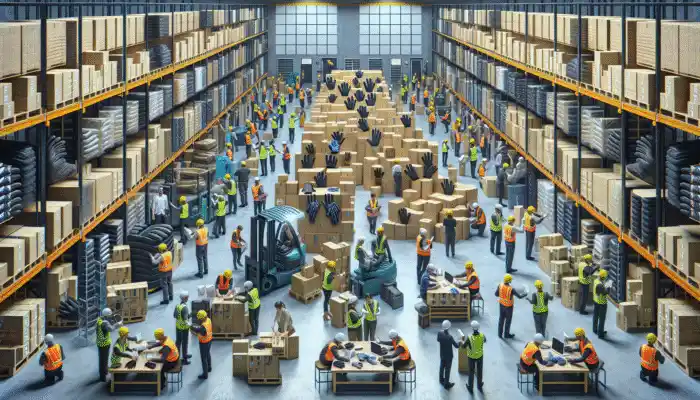 Safety Gloves Supplier In Goole: Warehouse in Goole, UK, showcasing safety gloves for various industries, symbolizing quality and reliability.