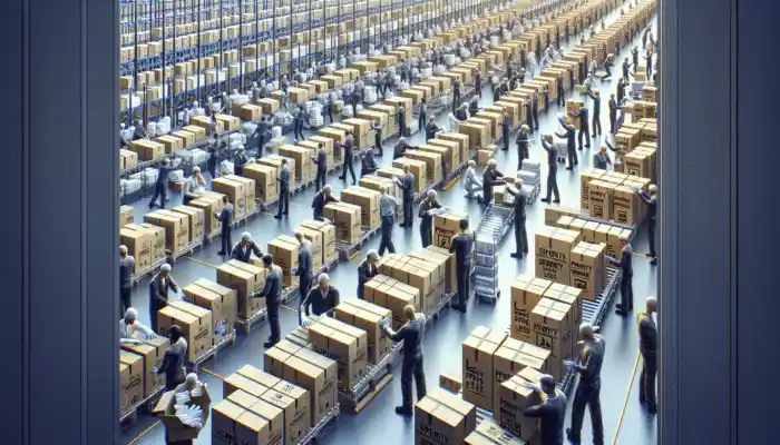 Workers in a High Wycombe warehouse packing and dispatching vinyl gloves for speedy shipping.