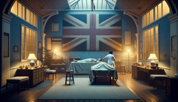 A historical overview of acupuncture meridians in the UK, featuring a 1970s clinic that merges traditional Chinese practices with British healthcare.